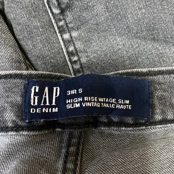 Gap Vintage Silm Women's Black High Rise Distressed Straight Leg Denim Jeans 31 - Picture 4 of 4